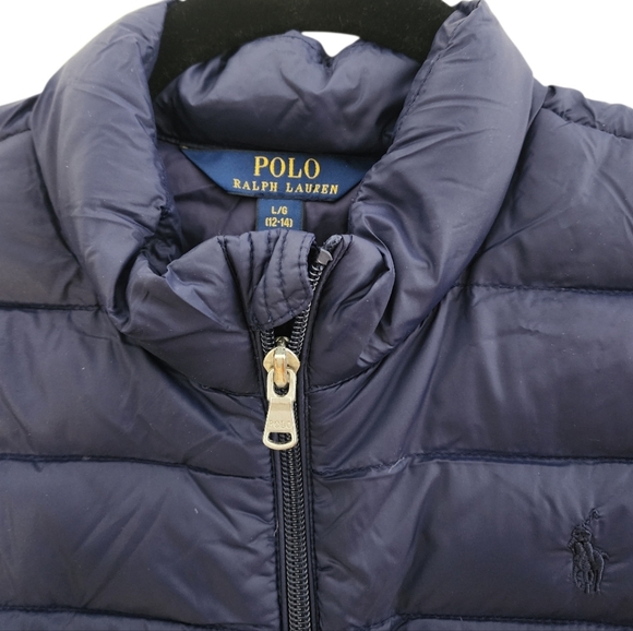 Polo Ralph Lauren Navy Ruffle Hem Quilted Down Puffer Coat Jacket Girls Lrg - Picture 5 of 11